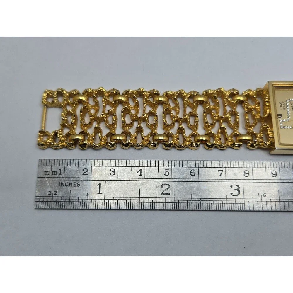 Lone Star Texas Rhinestone Map Quartz Gold Tone Nugget Watch Western New Battery